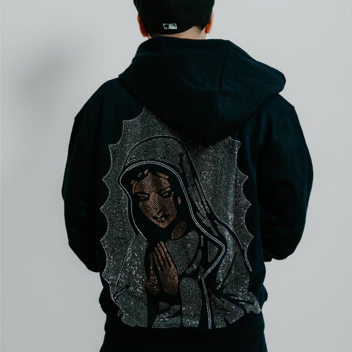 "Virgencita" (Gris) Rhinestone Hoodie