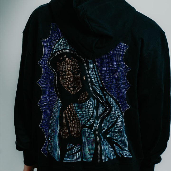 "Virgencita" (Azul) Rhinestone Hoodie